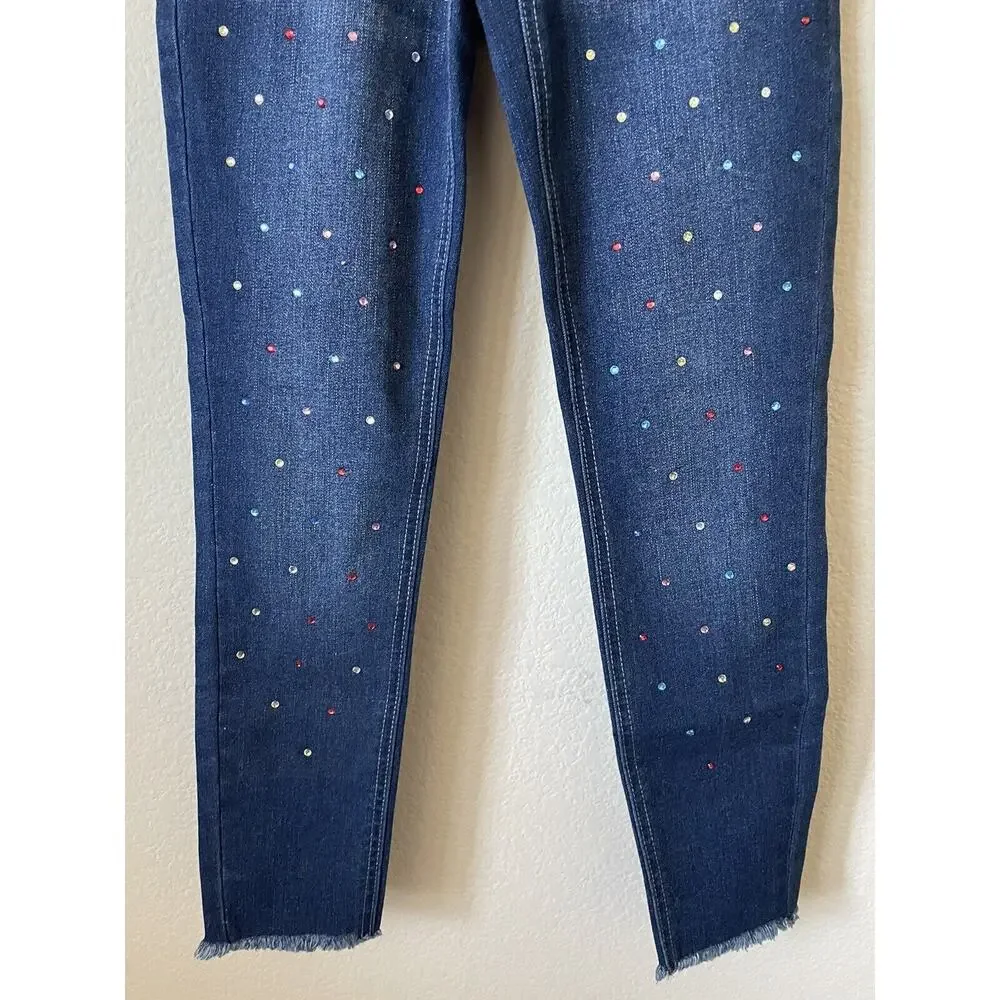 Justice Dark Wash Rhinestones Stretchy Girls Pull On Jean Leggings Pants Size 10